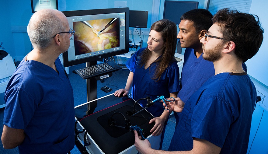 Junior doctors using a surgical simulator